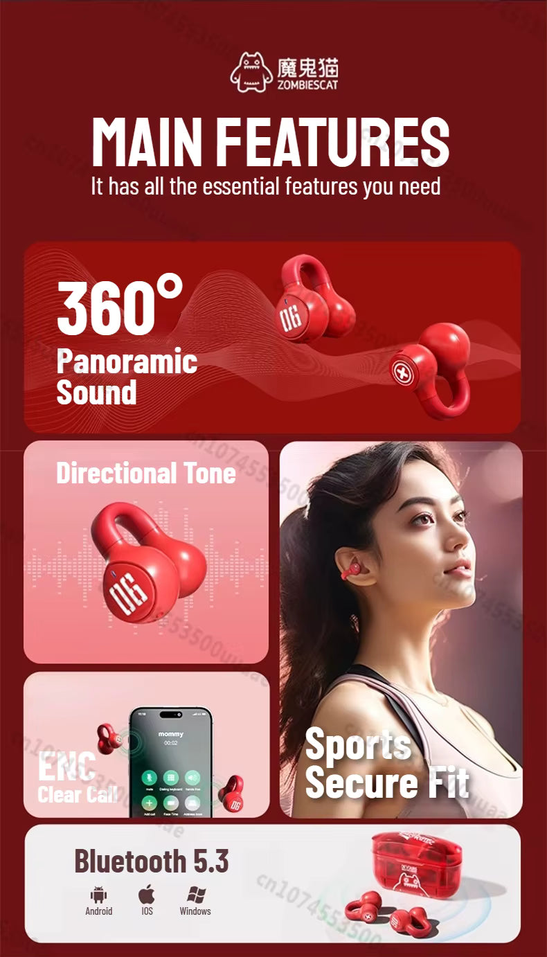 Zombiescat S4 Auriculares Bluetooth Clip de Oreja OWS Inalámbricos