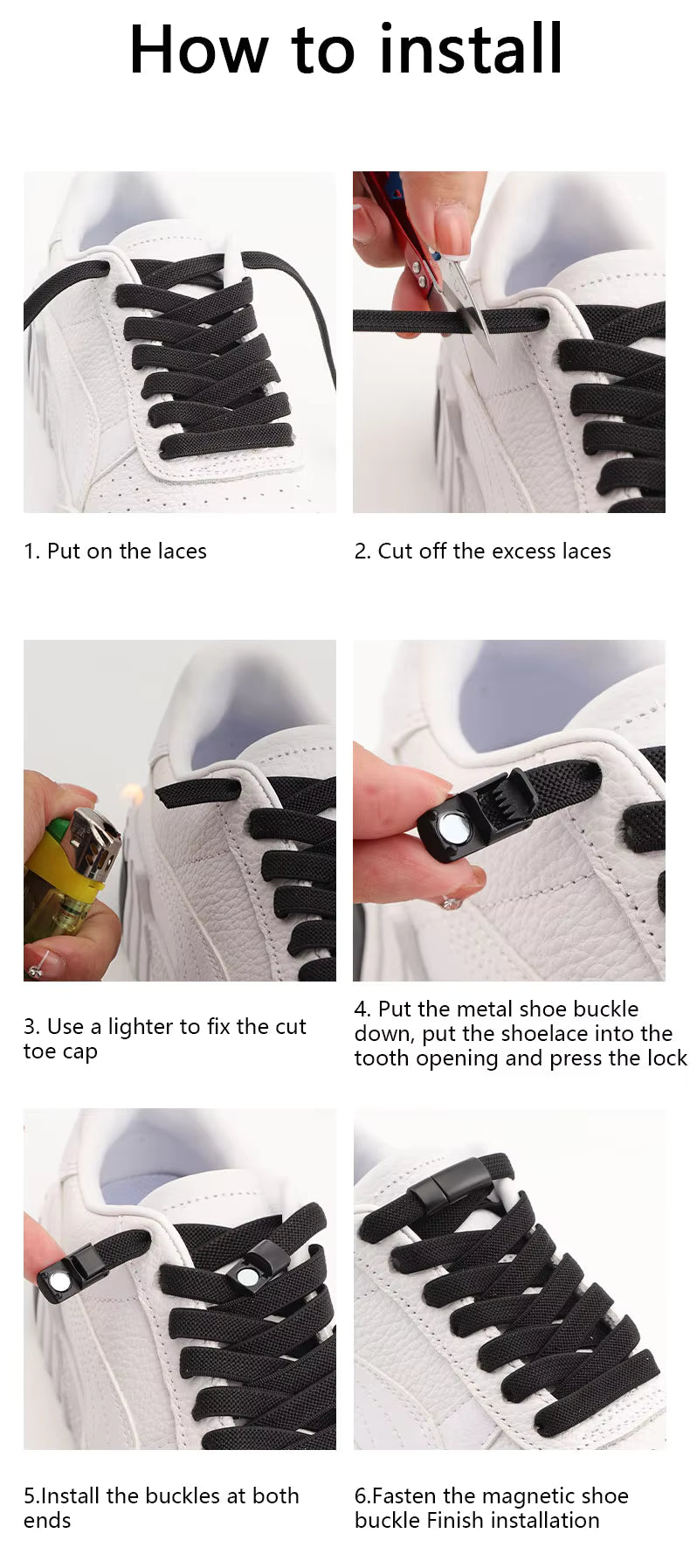 Cordones NoTie, cordones magnéticos para zapatos, cordones elásticos planos con Clip, zapatillas de deporte para mujer, hombres y niños, cordones informales para AJ AF1